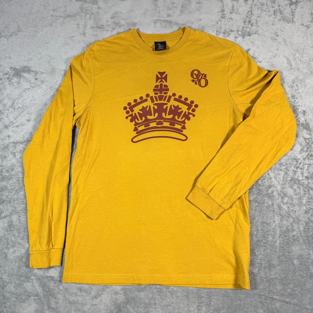 OVO October Very Own Mens Medium Long Sleeve Shirt Mustard Yellow Crown Graphic